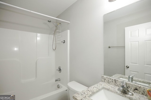 full bathroom featuring vanity, shower / washtub combination, and toilet