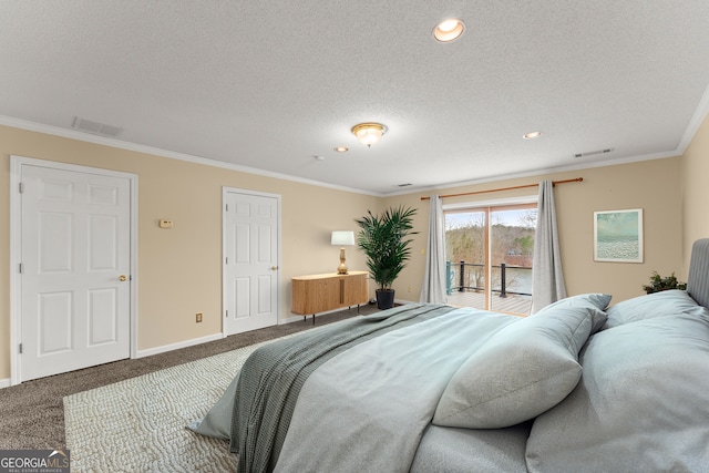 3366 Small Woods Ln, Gainesville, GA 30506 - bedroom with ornamental molding, carpet, access to outside, and visible vents