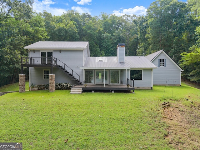 3366 Small Woods Ln, Gainesville, GA 30506 - back of house featuring a wooden deck, stairs, and a lawn