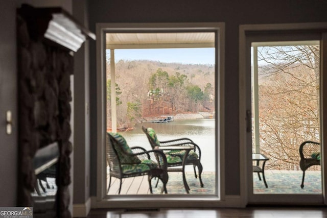 3366 Small Woods Ln, Gainesville, GA 30506 - doorway with a water view and a view of trees