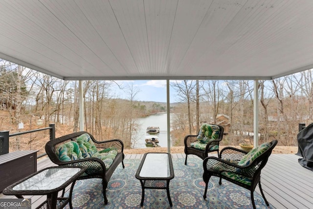 3366 Small Woods Ln, Gainesville, GA 30506 - wooden deck with outdoor lounge area and a water view