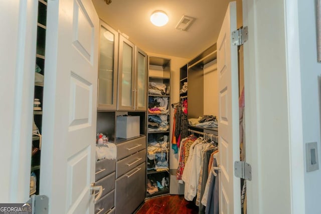 spacious closet with dark wood-type flooring