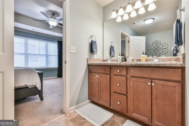 bathroom with vanity and ceiling fan