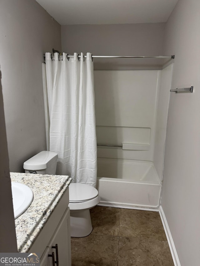 full bathroom featuring vanity, toilet, and shower / tub combo