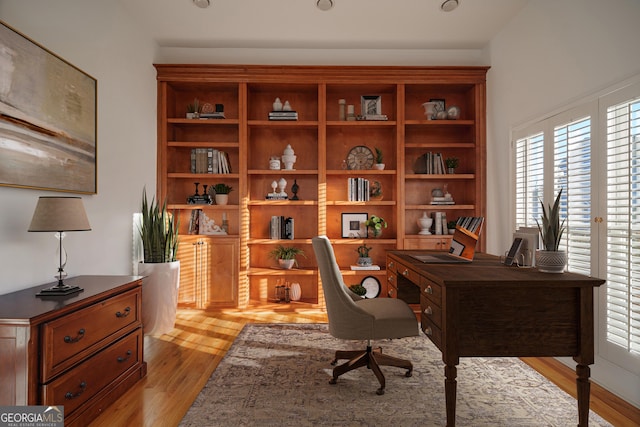 home office featuring light wood-type flooring