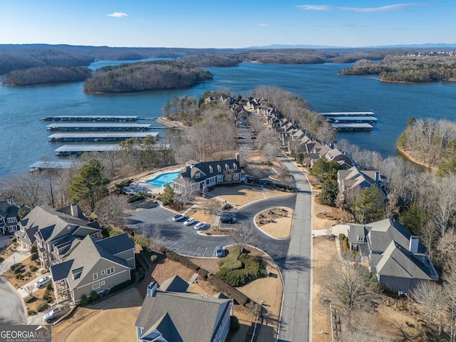 aerial view with a water view