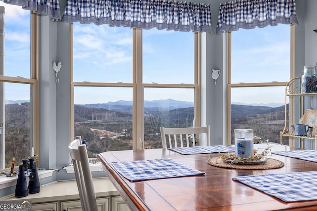 dining area featuring a mountain view