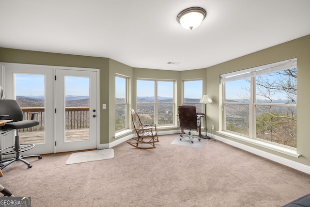 interior space featuring a mountain view