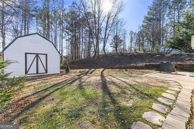 view of yard with a storage shed