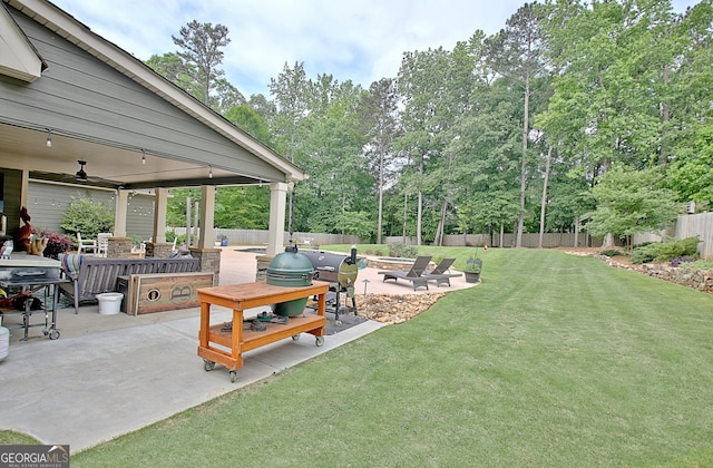 45 Misty Creek Cv, Newnan, GA 30265 - view of patio / terrace featuring ceiling fan, outdoor lounge area, and a fenced backyard