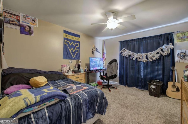 bedroom with carpet and ceiling fan