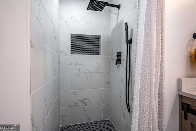 bathroom with a shower with curtain