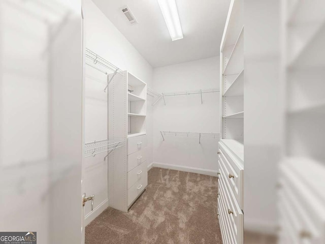 spacious closet featuring light carpet