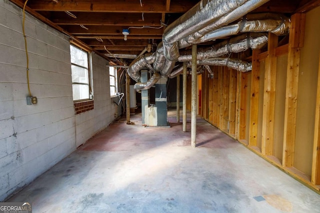 basement with heating unit