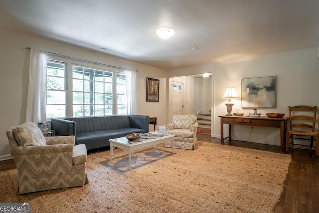 living room with dark wood-type flooring