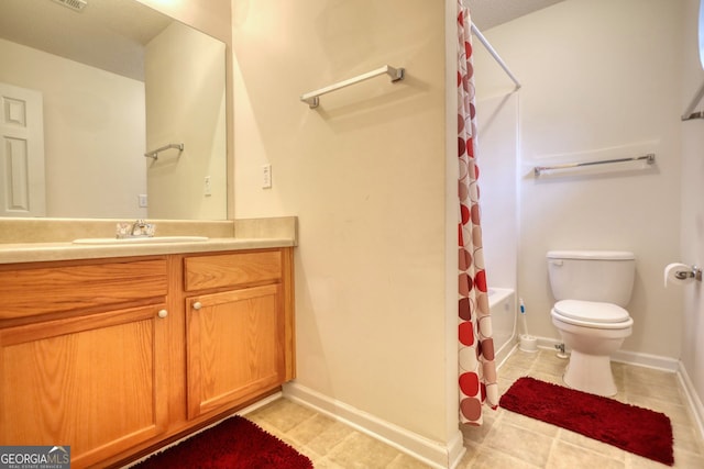 full bathroom featuring vanity, toilet, and shower / tub combo