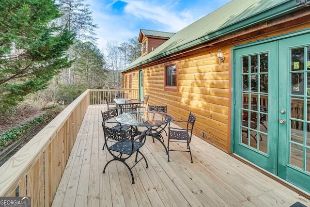 wooden terrace with french doors