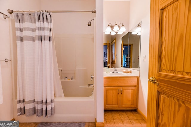 bathroom featuring shower / bath combination with curtain and vanity