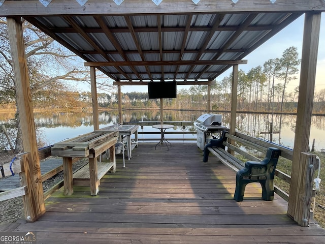 view of dock featuring a water view