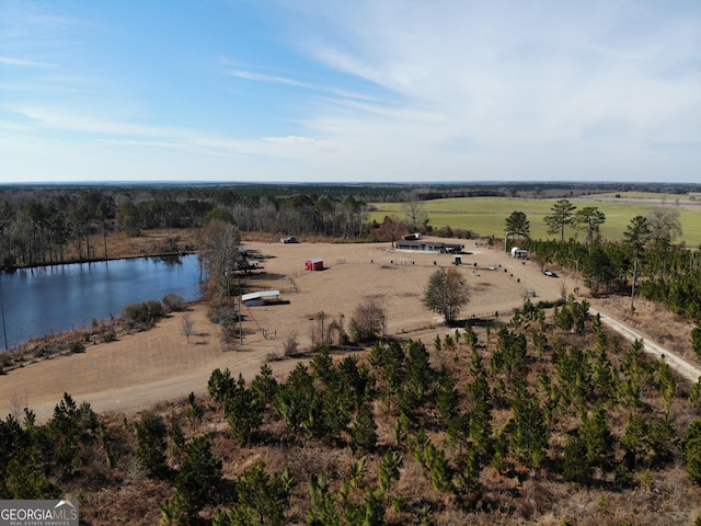 aerial view featuring a rural view and a water view