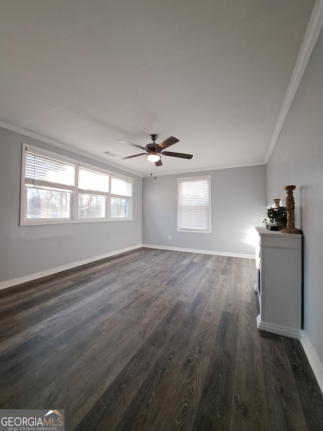 1290 Elizabeth Ave SW, Atlanta, GA 30310 - unfurnished room featuring ornamental molding, a ceiling fan, dark wood-type flooring, and baseboards