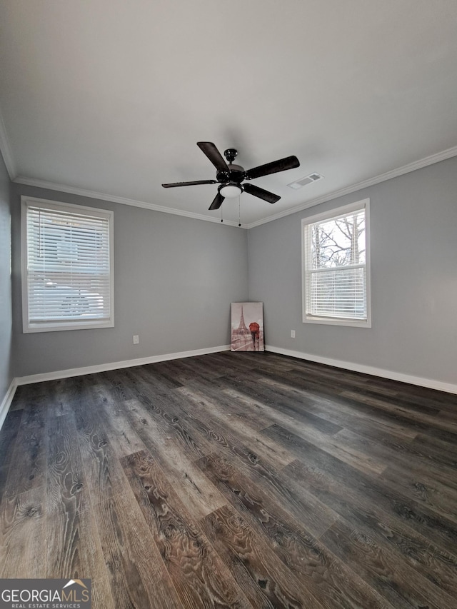 1290 Elizabeth Ave SW, Atlanta, GA 30310 - unfurnished room with crown molding, dark wood-style floors, baseboards, and ceiling fan