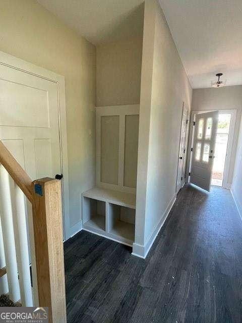 mudroom featuring dark wood-type flooring