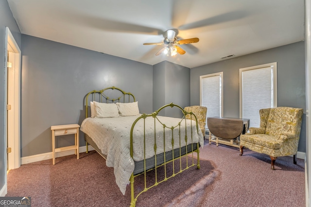 bedroom featuring carpet floors and ceiling fan