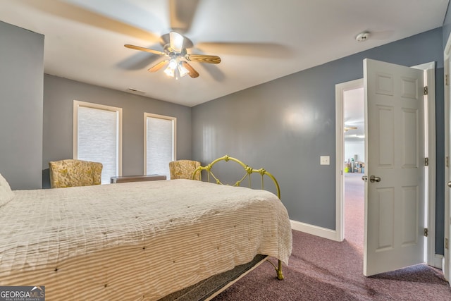 bedroom featuring ceiling fan and carpet flooring