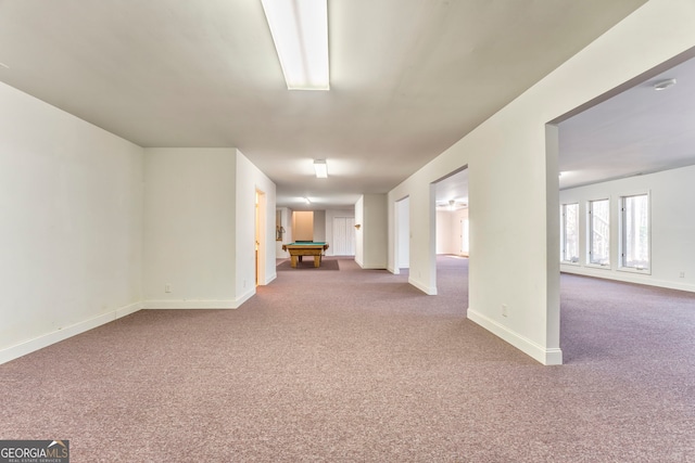 basement featuring carpet floors and billiards