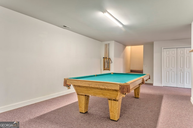 playroom with pool table and carpet