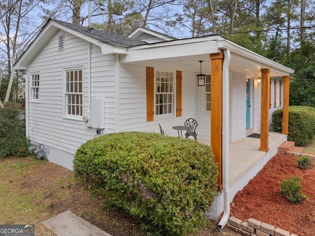 view of home's exterior with a porch