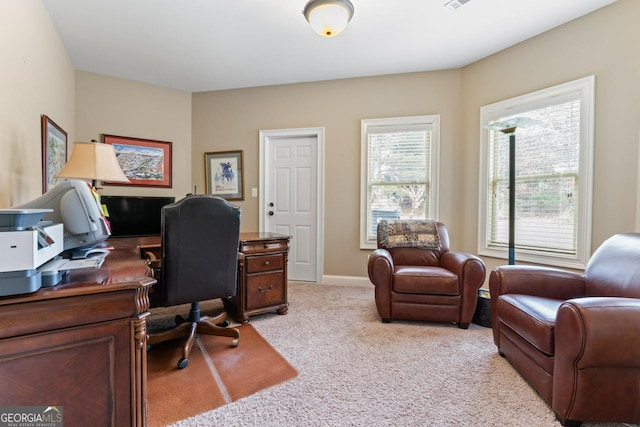 view of carpeted home office