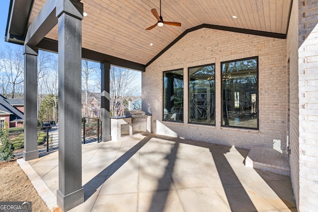 view of patio / terrace featuring ceiling fan and area for grilling