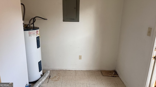 utility room featuring electric panel and electric water heater