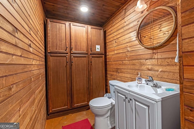 bedroom featuring wood ceiling and wooden walls