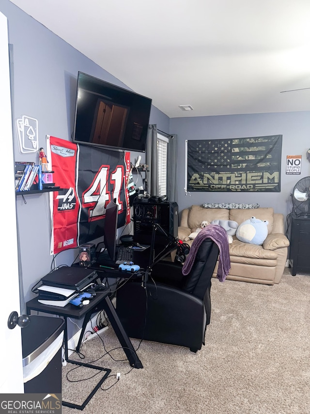 living room featuring carpet flooring