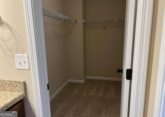 spacious closet with dark colored carpet