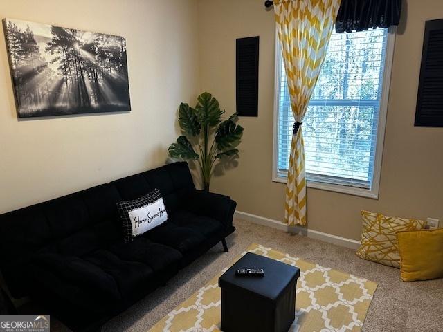 living room featuring carpet floors and a wealth of natural light