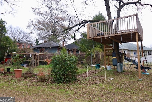 view of yard with a playground