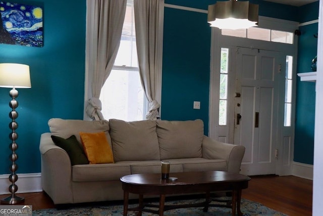 living room with wood-type flooring