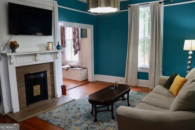 living room with hardwood / wood-style floors