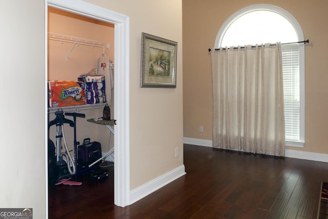 hallway featuring dark hardwood / wood-style flooring