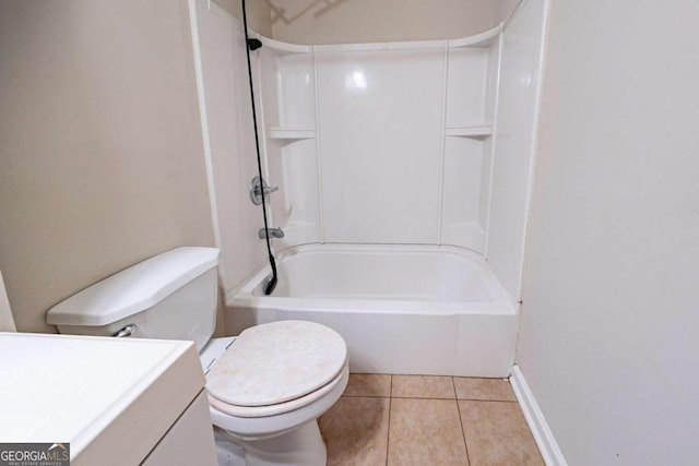 full bathroom featuring shower / tub combination, vanity, toilet, and tile patterned flooring