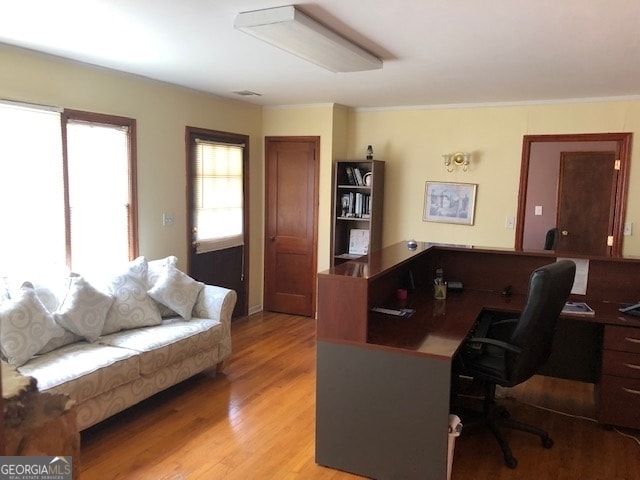 office area featuring light hardwood / wood-style flooring