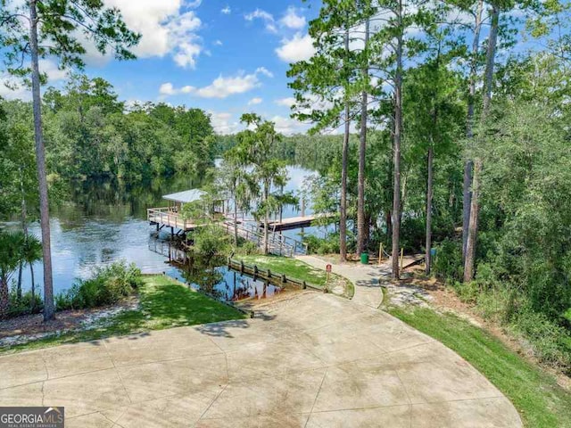 dock area with a water view