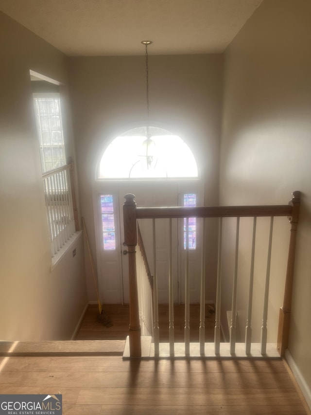 stairs featuring wood finished floors