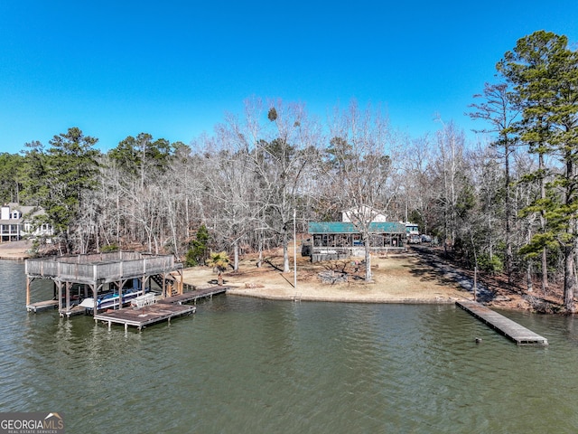 view of dock with a water view