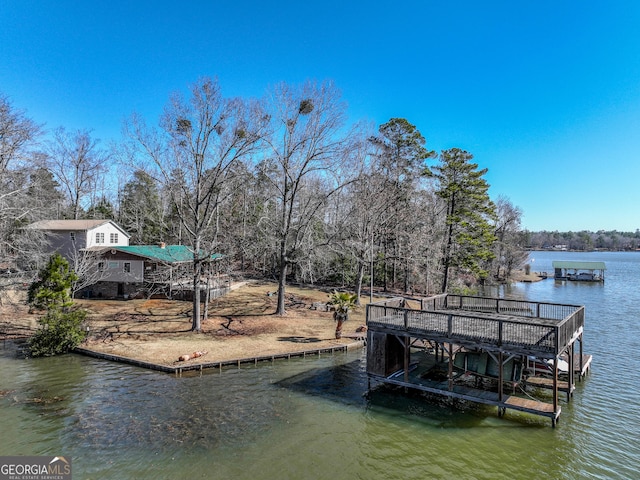 view of dock with a water view