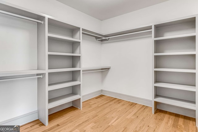 walk in closet with wood-type flooring